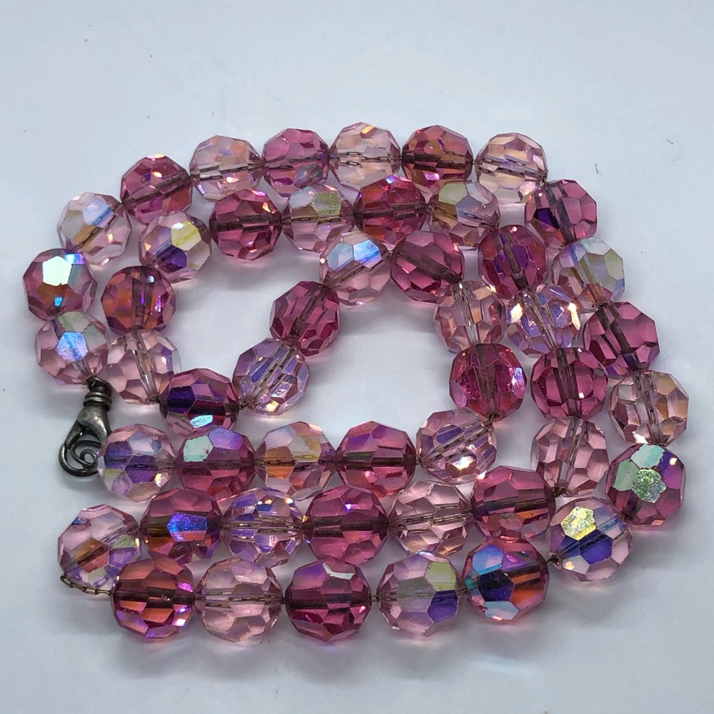 VTG Stunning Cut Glass Pink Necklace
